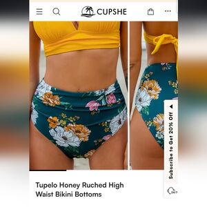 Cupshe Tupelo Honey Ruched High Waisted Bikini Bottom